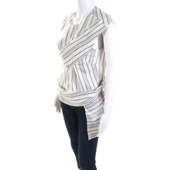 Artelier Nicole Miller Departure Stripe Cap Sleeve Silk Blouse, Sz 4 - Picture 9 of 10